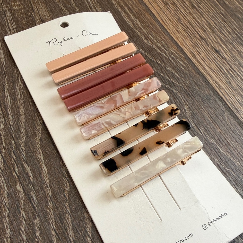 Rylee + Cru Girls’ Tortoise/Marble Slider Barrette Clips—9pk - Picture 4 of 7